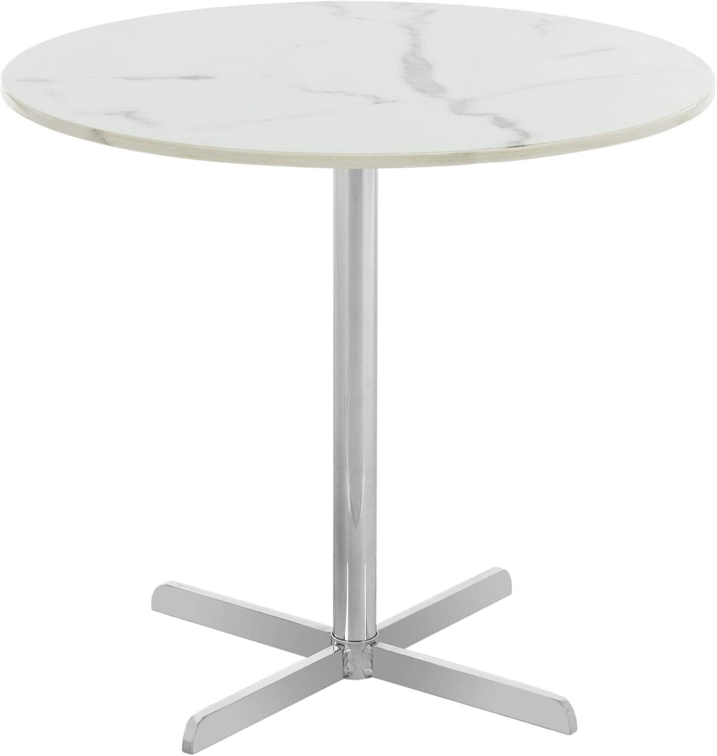 SAFAVIEH Winnie Round Modern Glam Side Table, White Marble/Chrome