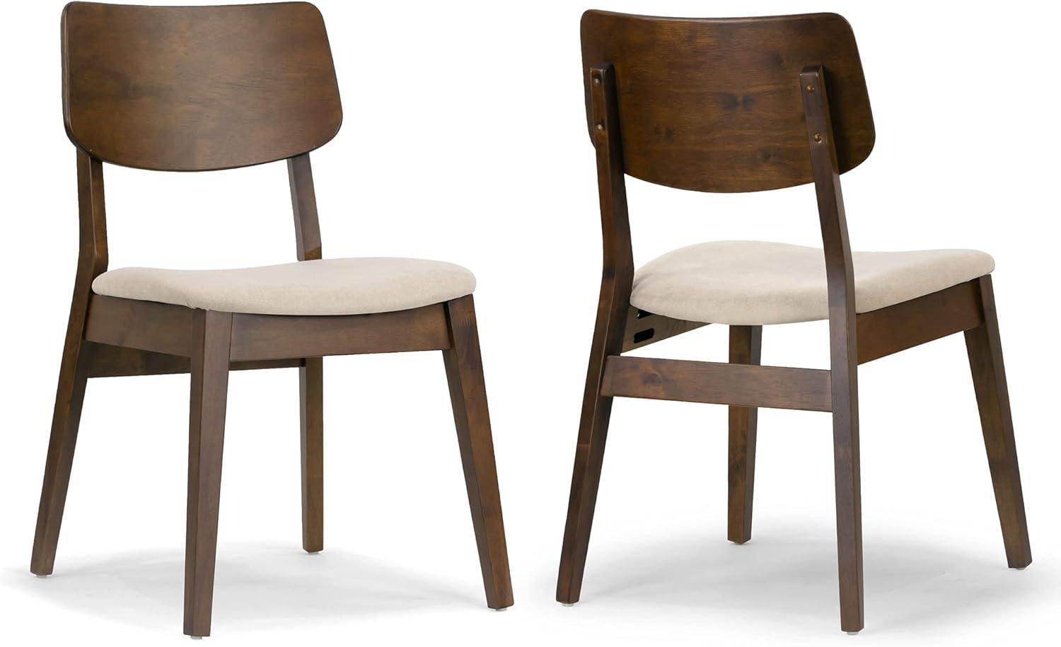 Astin Dark Brown Wood Dining Chairs with Beige Upholstered Seats, Set of 2