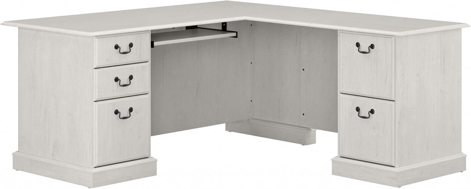 Bush Furniture Saratoga L Shaped Computer Desk with Drawers in Linen White