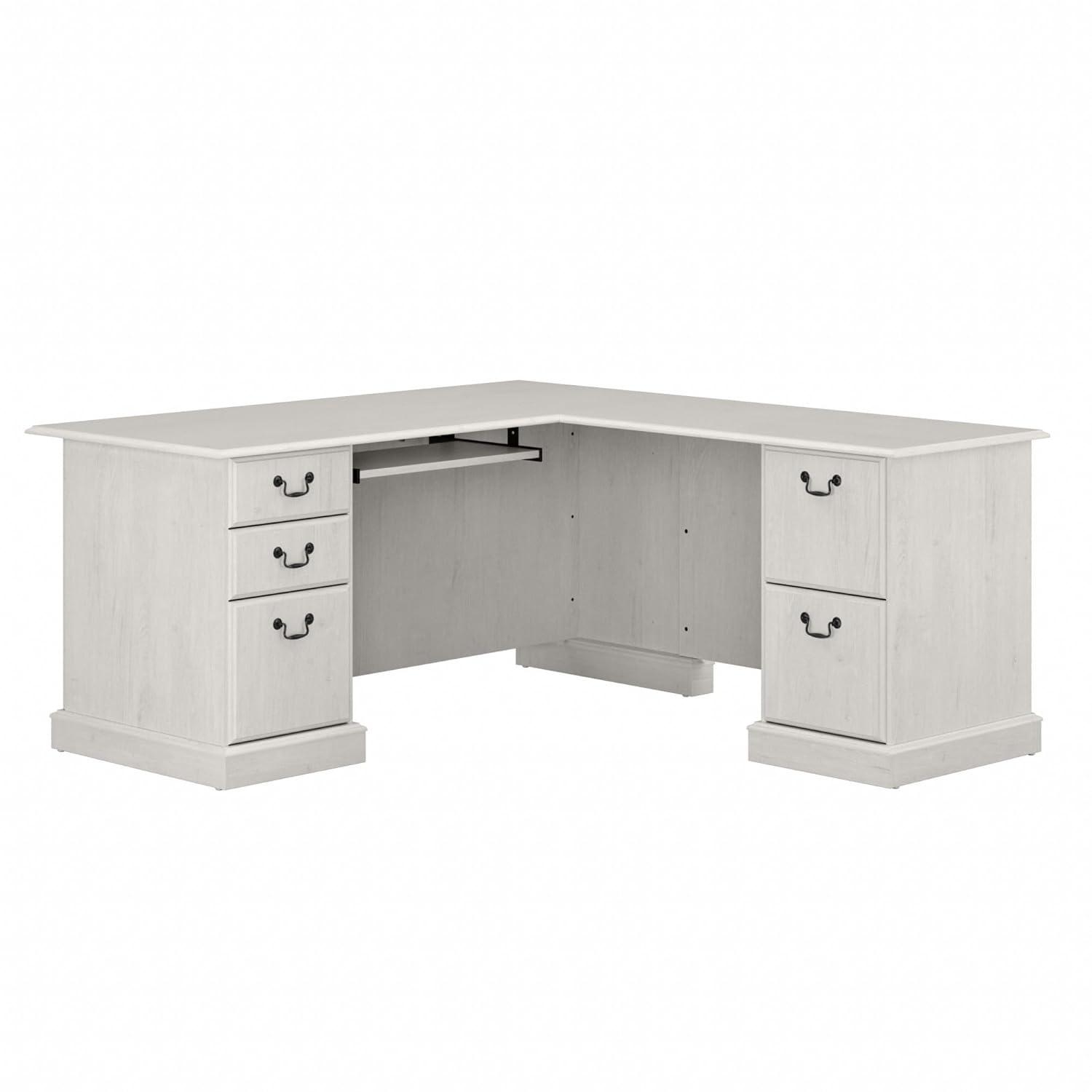 Bush Furniture Saratoga L Shaped Computer Desk with Drawers in Linen White