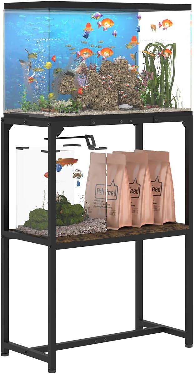 Tucker Murphy Pet™ 20 Gallon Fish Tank Stand, Upgraded Height Aquarium Stand Table With 2 Tiers Storage Shelf, Metal Reptile Breeder Turtle Terrarium Stand Rack, Black