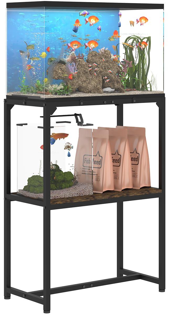Tucker Murphy Pet™ 20 Gallon Fish Tank Stand, Upgraded Height Aquarium Stand Table With 2 Tiers Storage Shelf, Metal Reptile Breeder Turtle Terrarium Stand Rack, Black