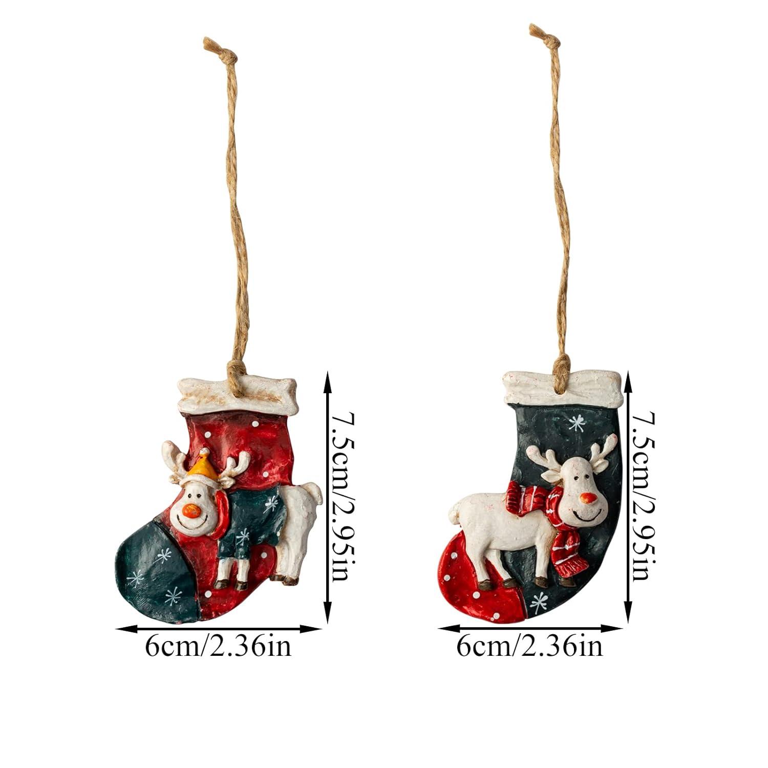 Resin Christmas Tree Ornaments 6-Pack Xmas Hanging Ornaments Santa Snowman Christmas Stocking Sleigh Ornaments for Christmas Tree Holiday Decorations, Outdoor Holiday Home Decorations
