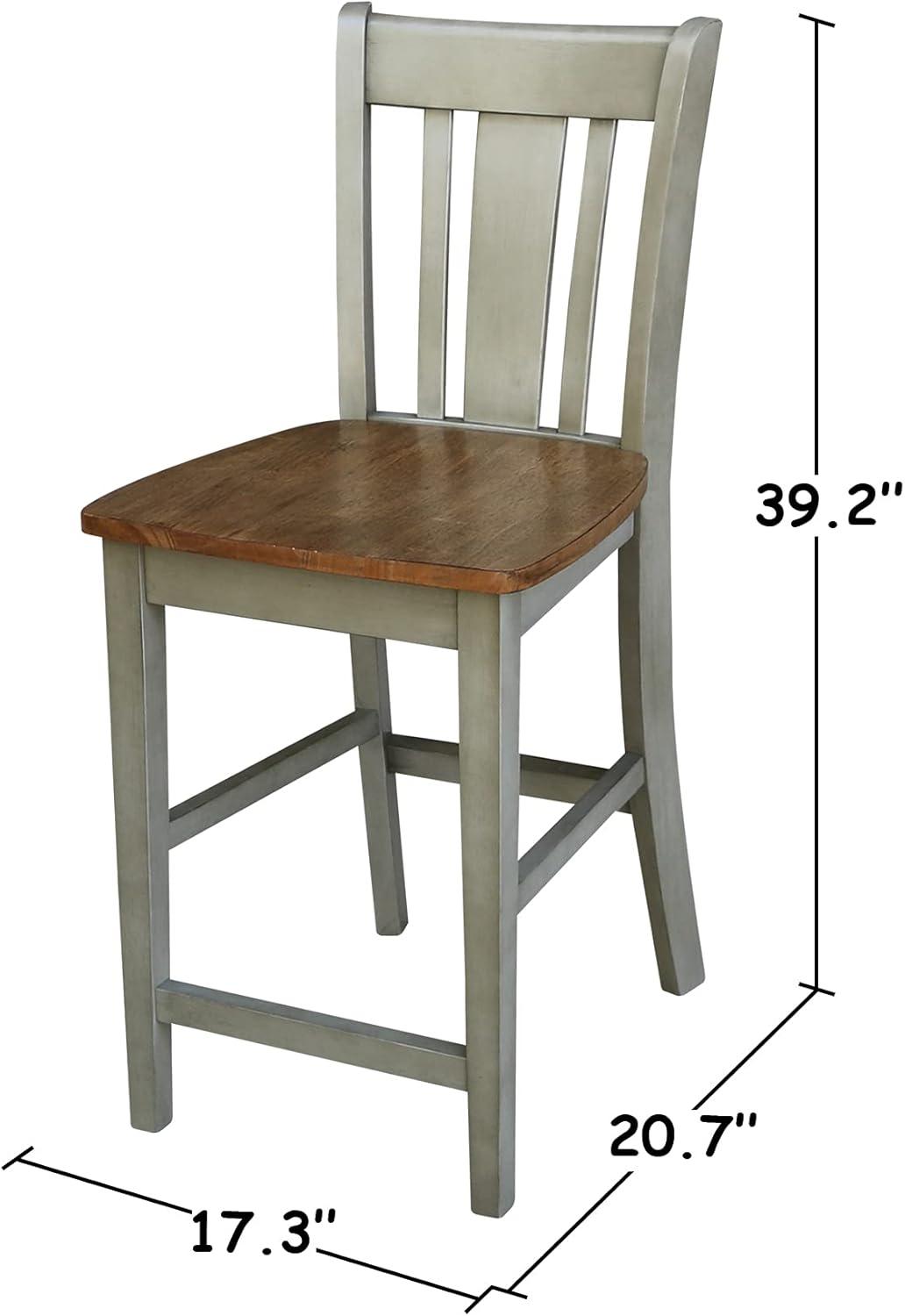 Distressed Hickory and Stone 24" Solid Wood Counter Stool