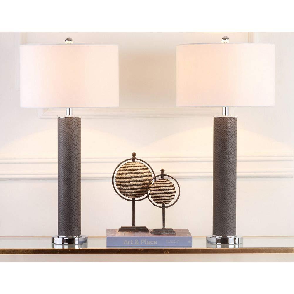 Ollie Table Lamp (Set of 2) - 31.5 Inch Height - LIT4404 - Dark Green Faux Alligator - Safavieh