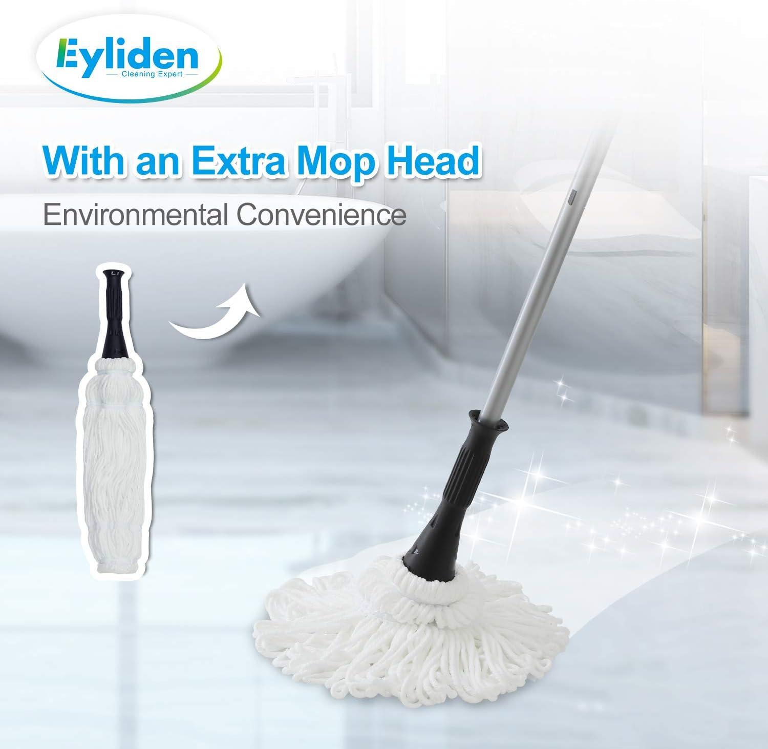 Eyliden Cotton Twist Mop for Floor Cleaning with 2 Reusable Heads, 57.5 inch Silver Long Handle, White Color