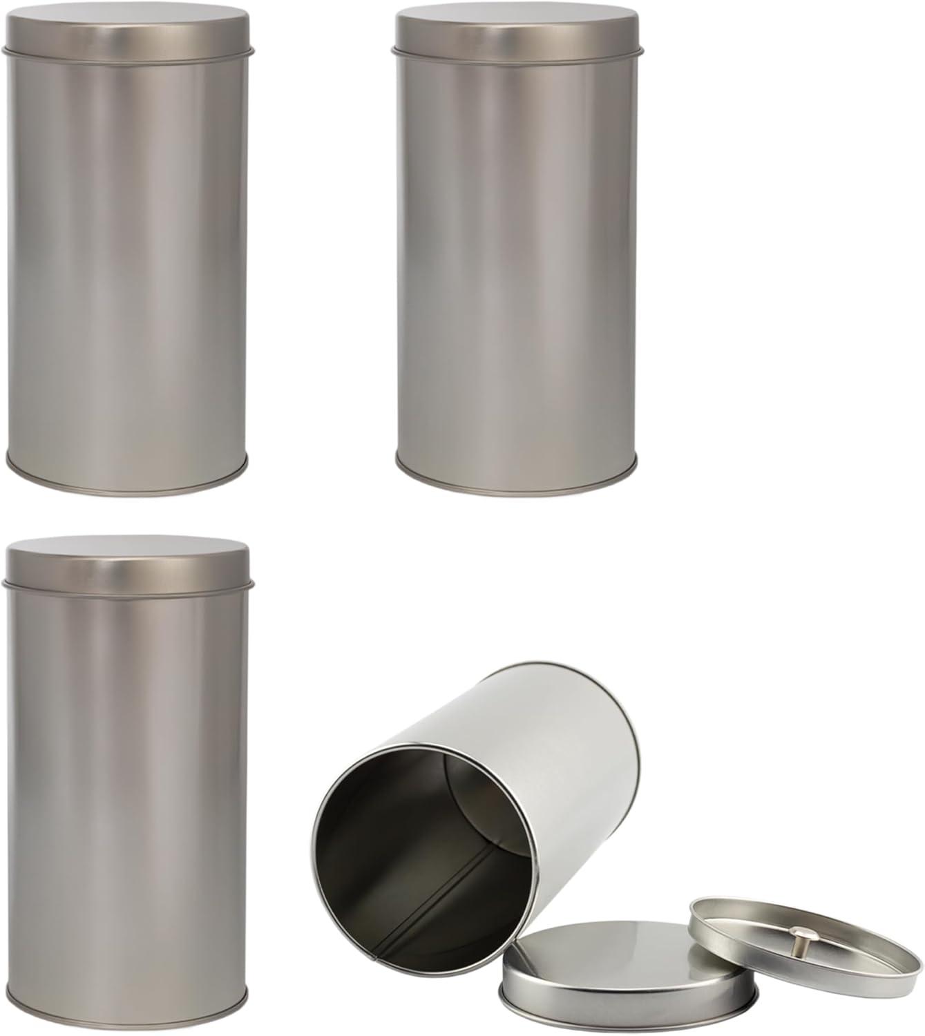 Solstice Large Double Seal Tea Canisters 4pk; Round Metal Containers with Interior Seal Lid