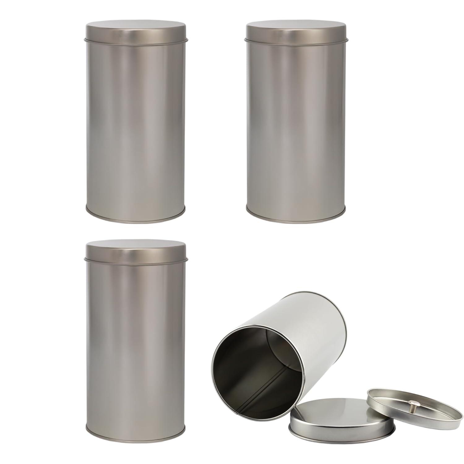 Solstice Large Double Seal Tea Canisters 4pk; Round Metal Containers with Interior Seal Lid