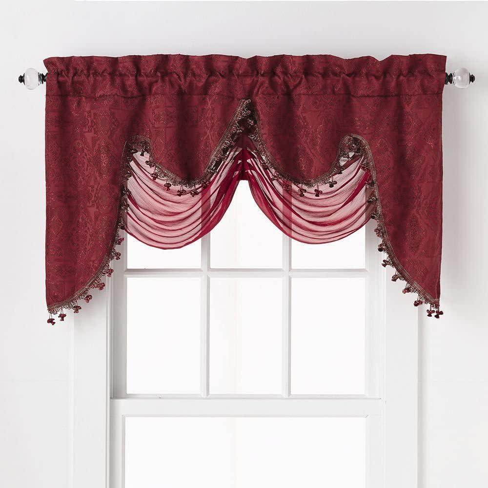 Kate Aurora Georgina Ultra Luxurious Raised Jacquard And Fringed Trimmed Austrian Window Valance - 52 in. W x 28 in. L, Gold