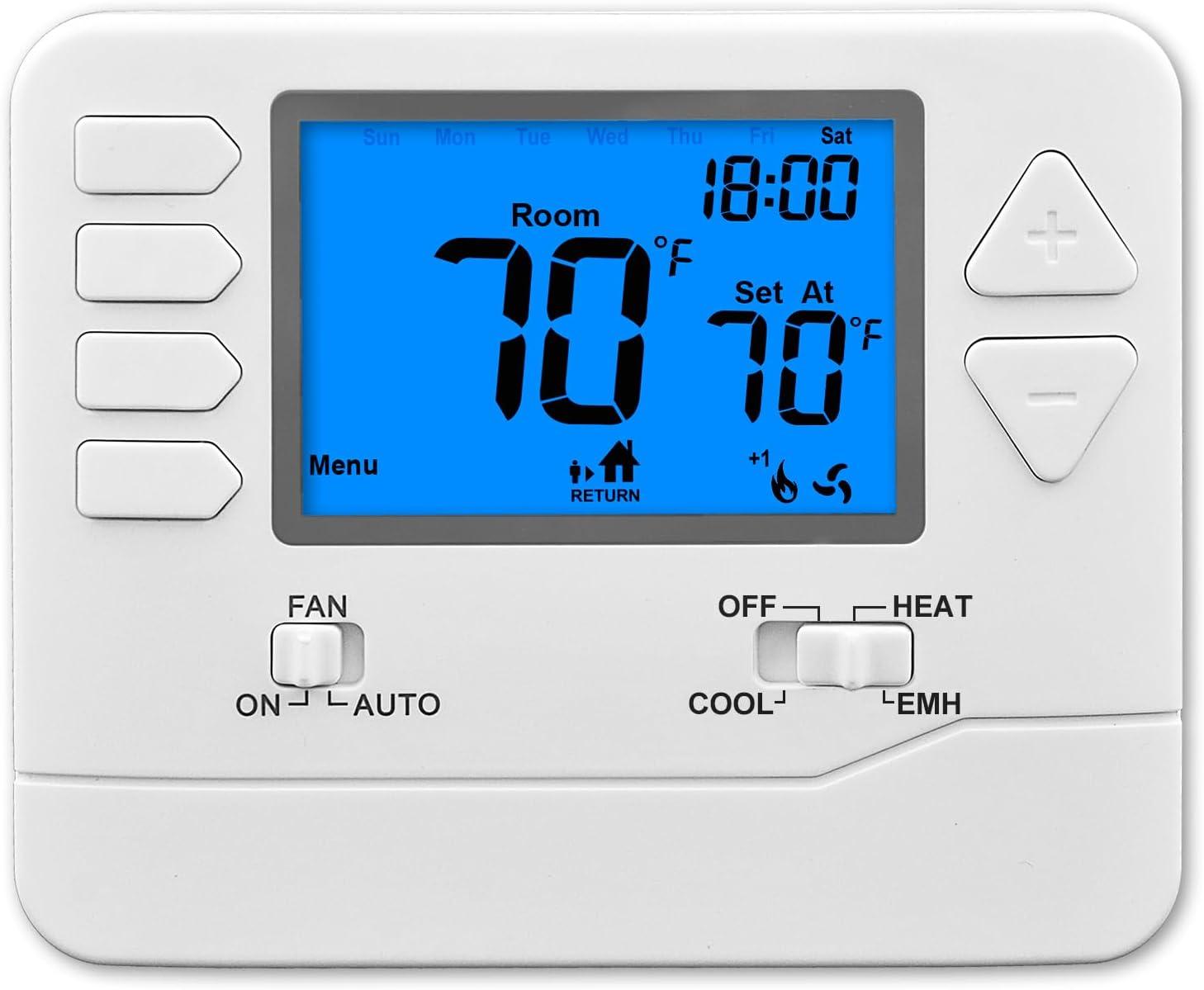 White Programmable Digital Heat Pump Thermostat with Mounting Hardware