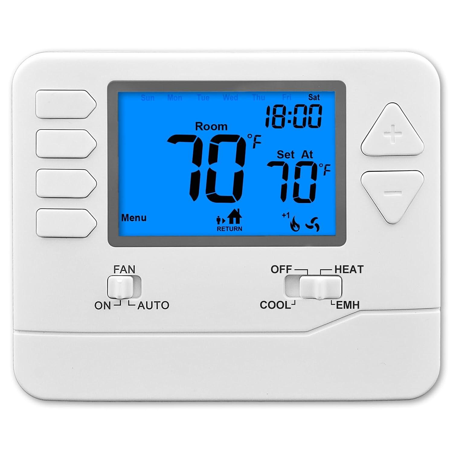 5-1-1 Day Programmable Thermostat for Home Conventional Single or Multistage Systems, up to 2 Heat/ 2 Cool, (with White Backlight)