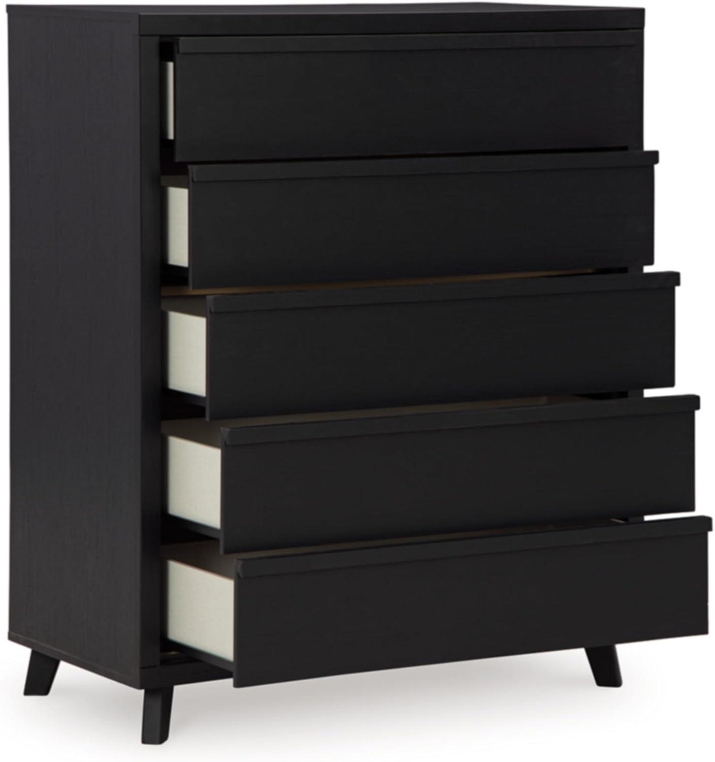 Black Modern 5-Drawer Wide Chest with Roller Glides