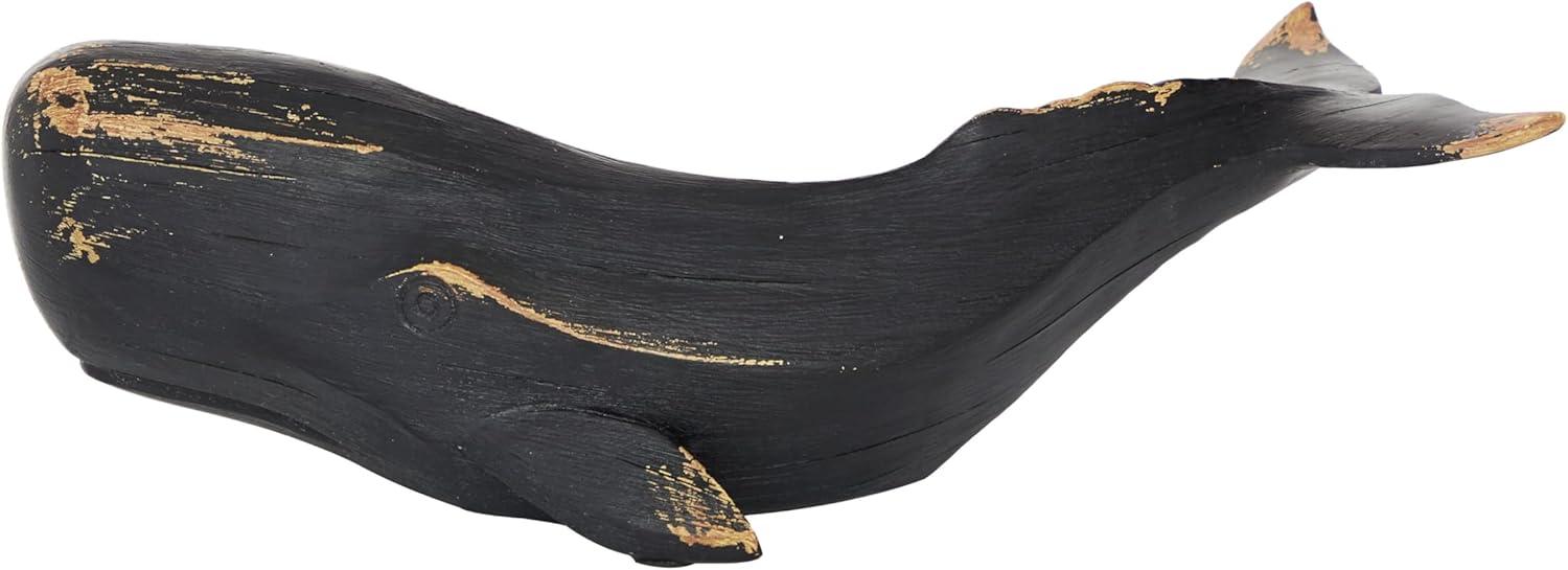 14" x 4" Black Polystone Handmade Whale Sculpture, by DecMode