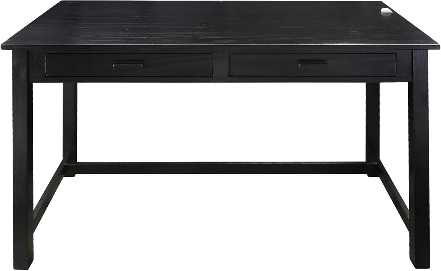 Jefferson Black Pine Wood Desk with Concealed Drawers