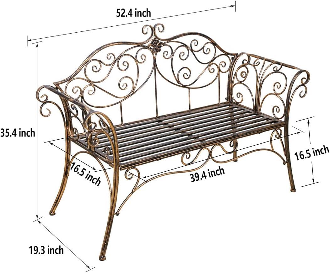 Antique Bronze Floral Design Metal Garden Bench