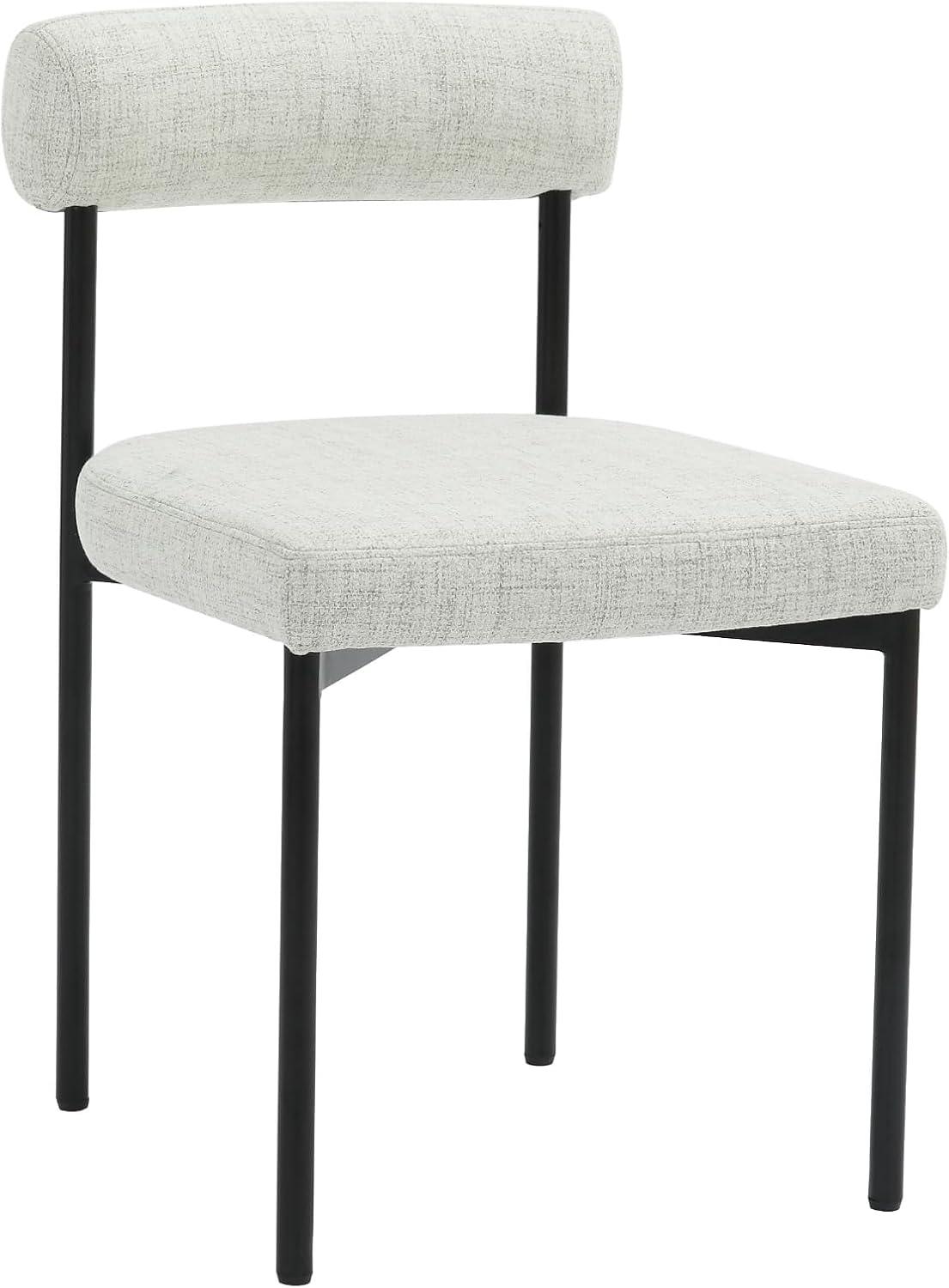 Nathan James Dahlia Metal Upholstered Modern Dining Chair Feather Gray Matte Black