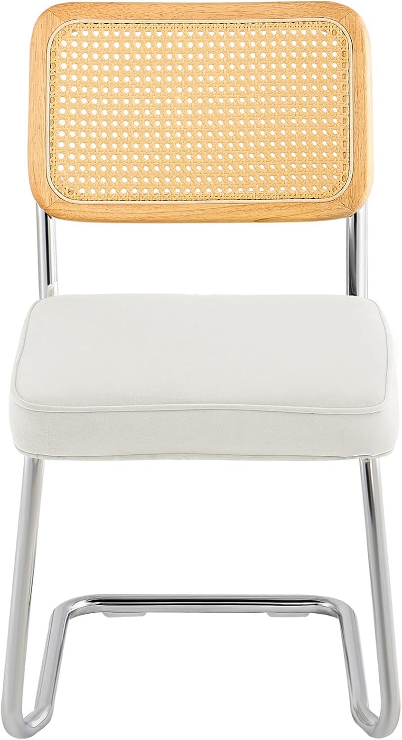 VEVOR Rattan Chairs Set of 2, Mid Century Modern Dining Chair, Upholstered Velvet Accent Chair with Rattan Back, Retro Kitchen Chair for Living Room, Bedroom (18.1 Inch)