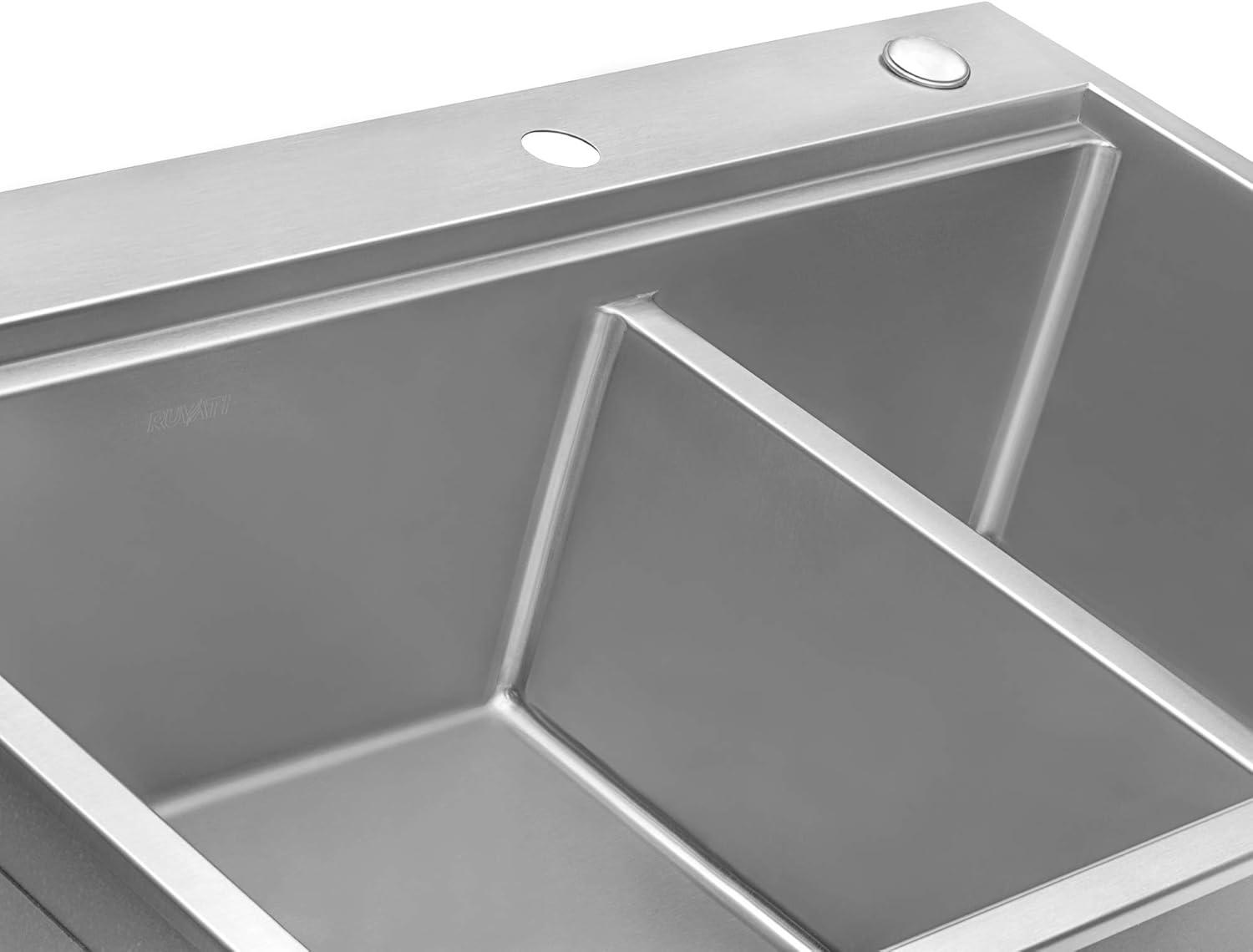 Ruvati 33 x 22 inch Workstation 60/40 Topmount Rounded Corners Stainless Steel Kitchen Sink