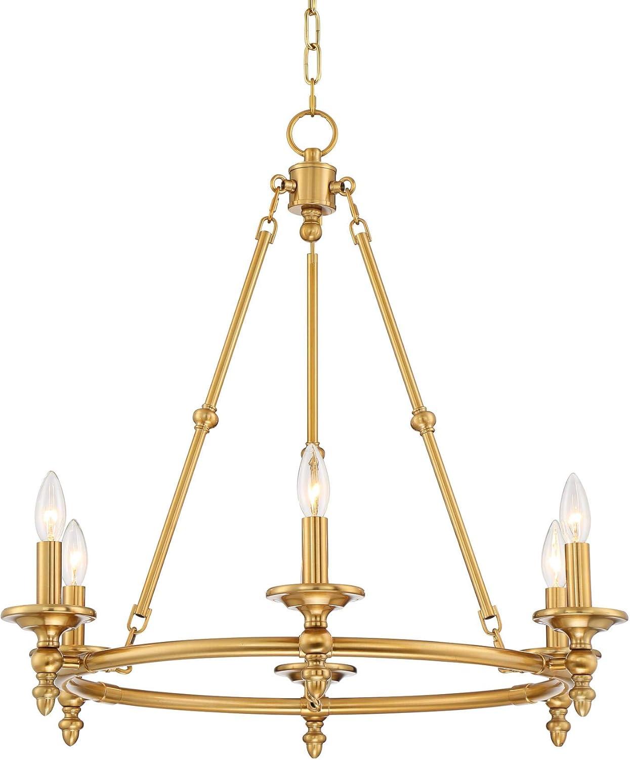 Stiffel Warm Antique Brass Wagon Wheel Chandelier 28" Wide Farmhouse Rustic 6-Light Fixture for Dining Room Living House Foyer Kitchen Island Entryway