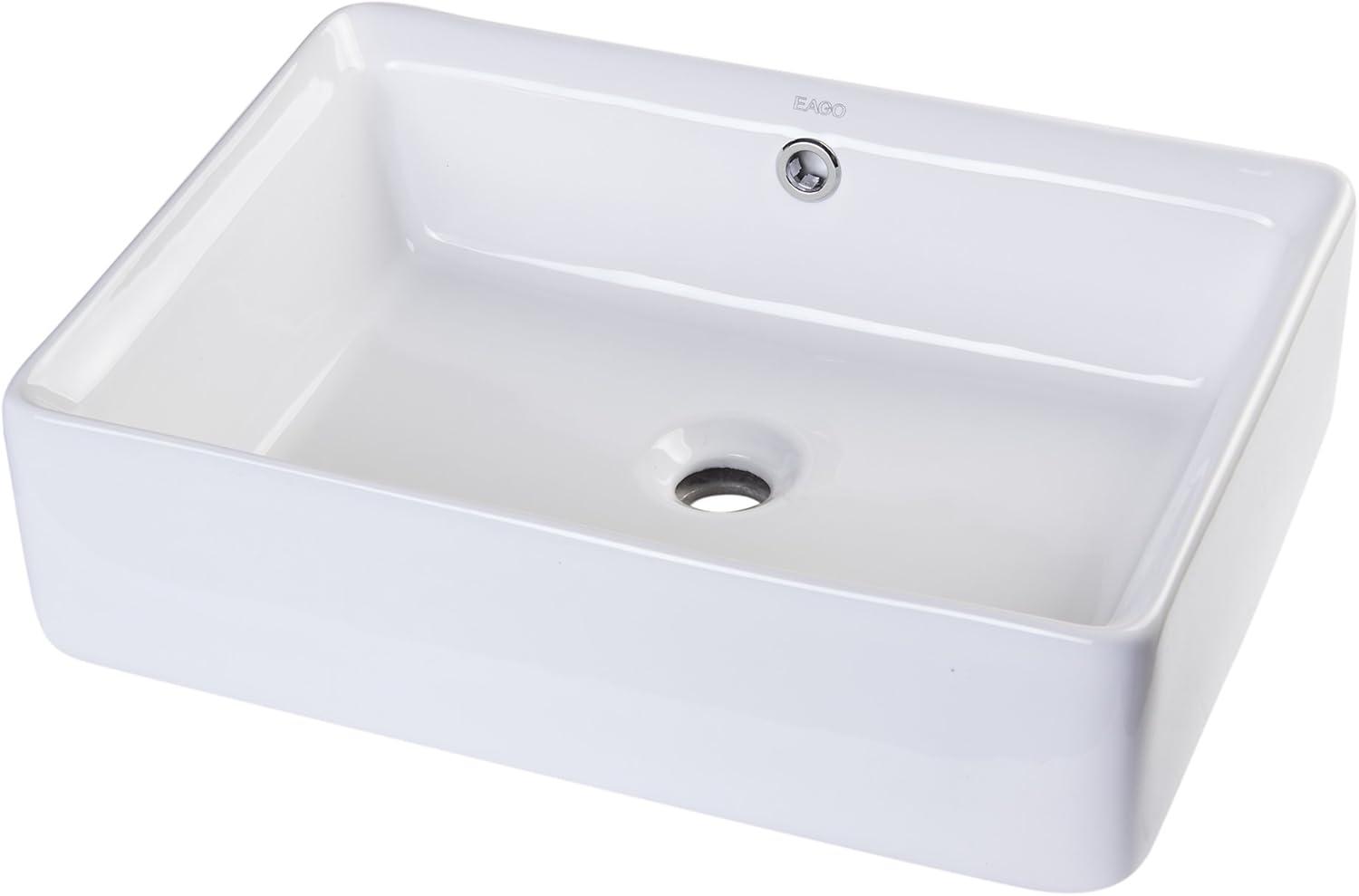 EAGO 14.125'' White Porcelain Rectangular Bathroom Sink with Overflow
