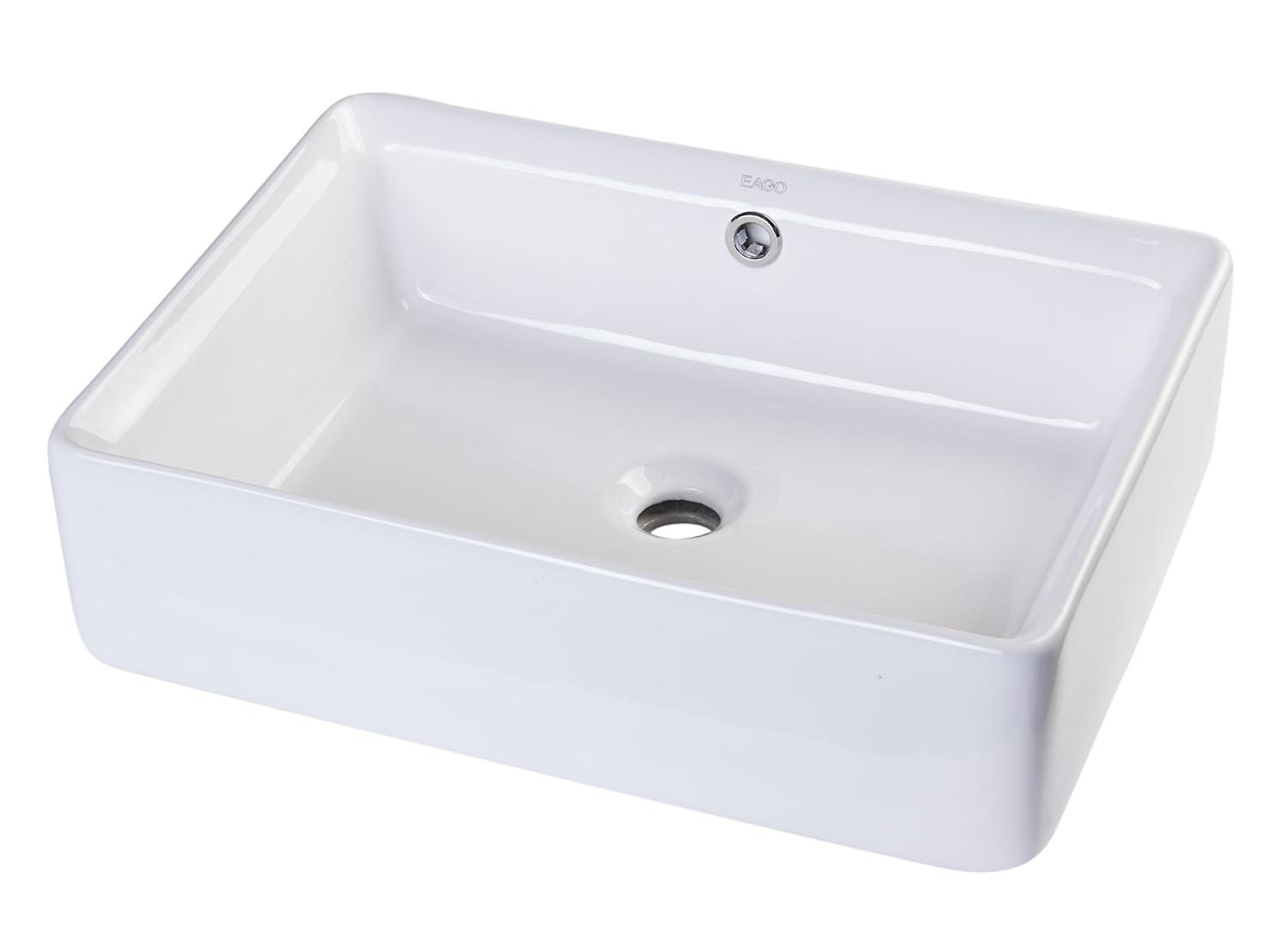 EAGO 14.125'' White Porcelain Rectangular Bathroom Sink with Overflow