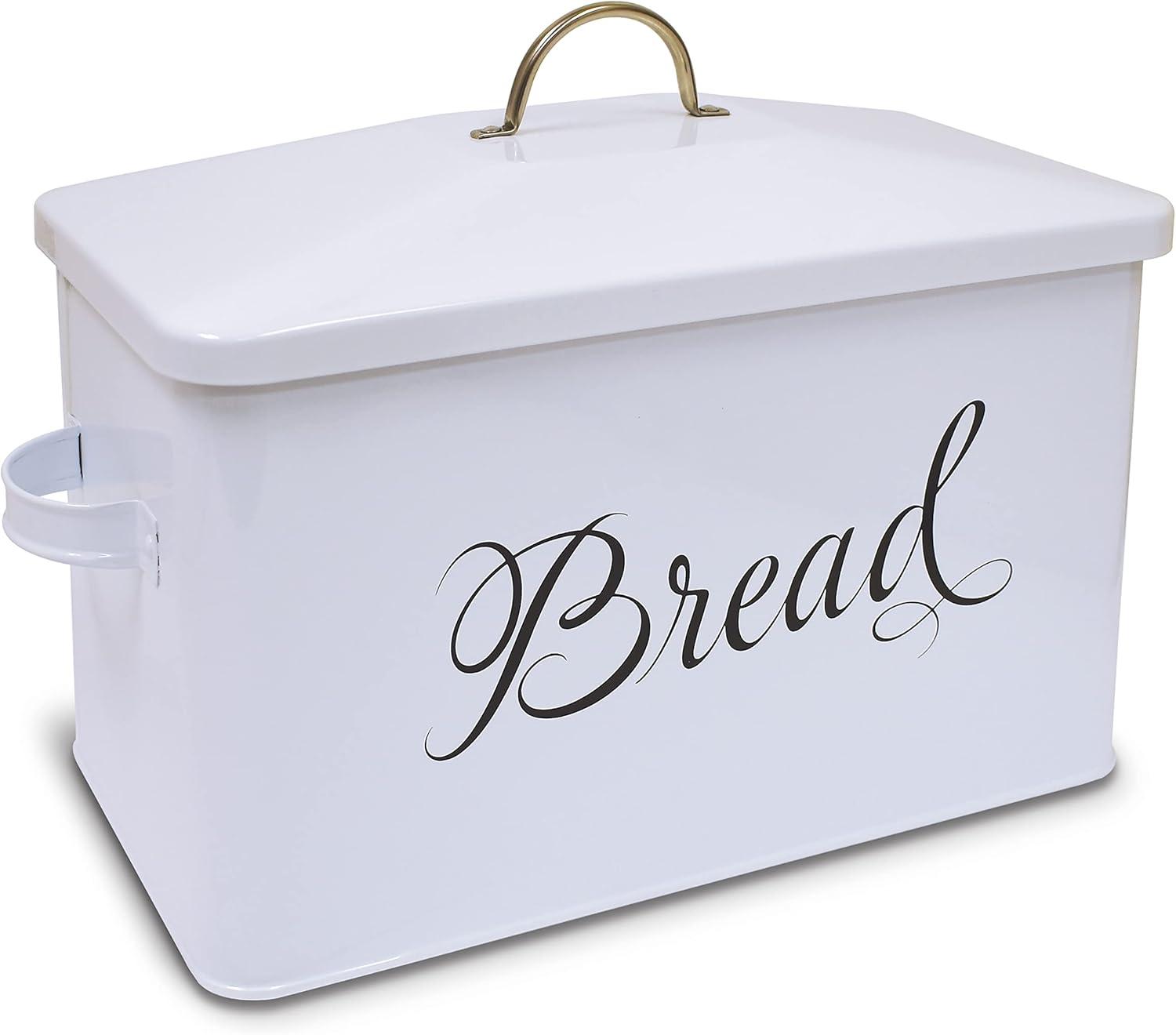 Large White Steel Farmhouse Bread Box with Handles