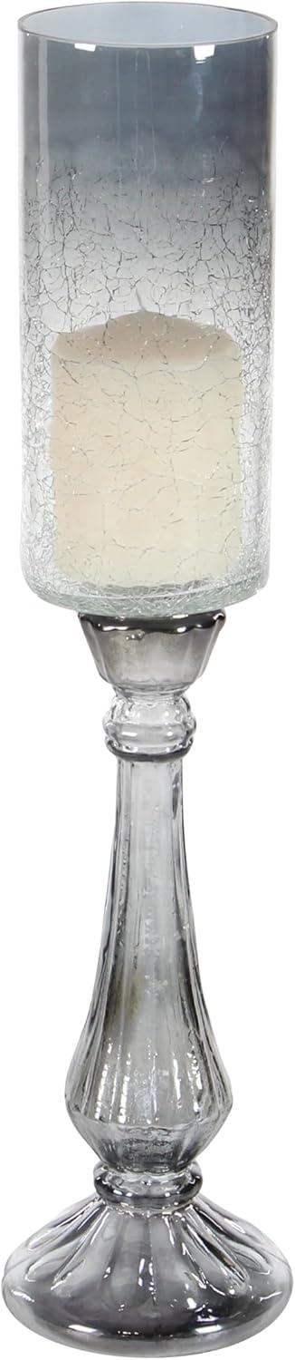 DecMode Silver Glass Handmade Turned Style Pillar Hurricane Lamp with Faux Mercury Glass Finish