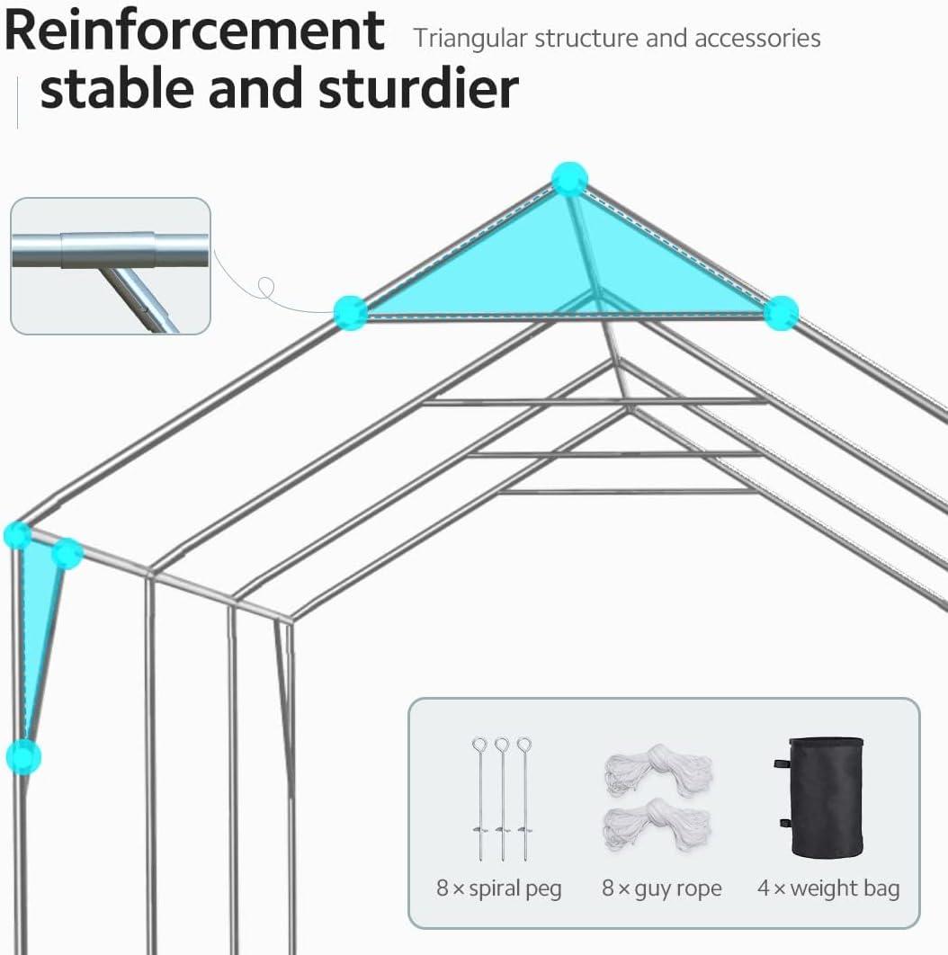 ADVANCE OUTDOOR 12x20 ft Carport Heavy Duty Car Canopy Event Canopy, 8 Legs with 8 Reinforced Poles and 4 Sandbags, Silver Gray