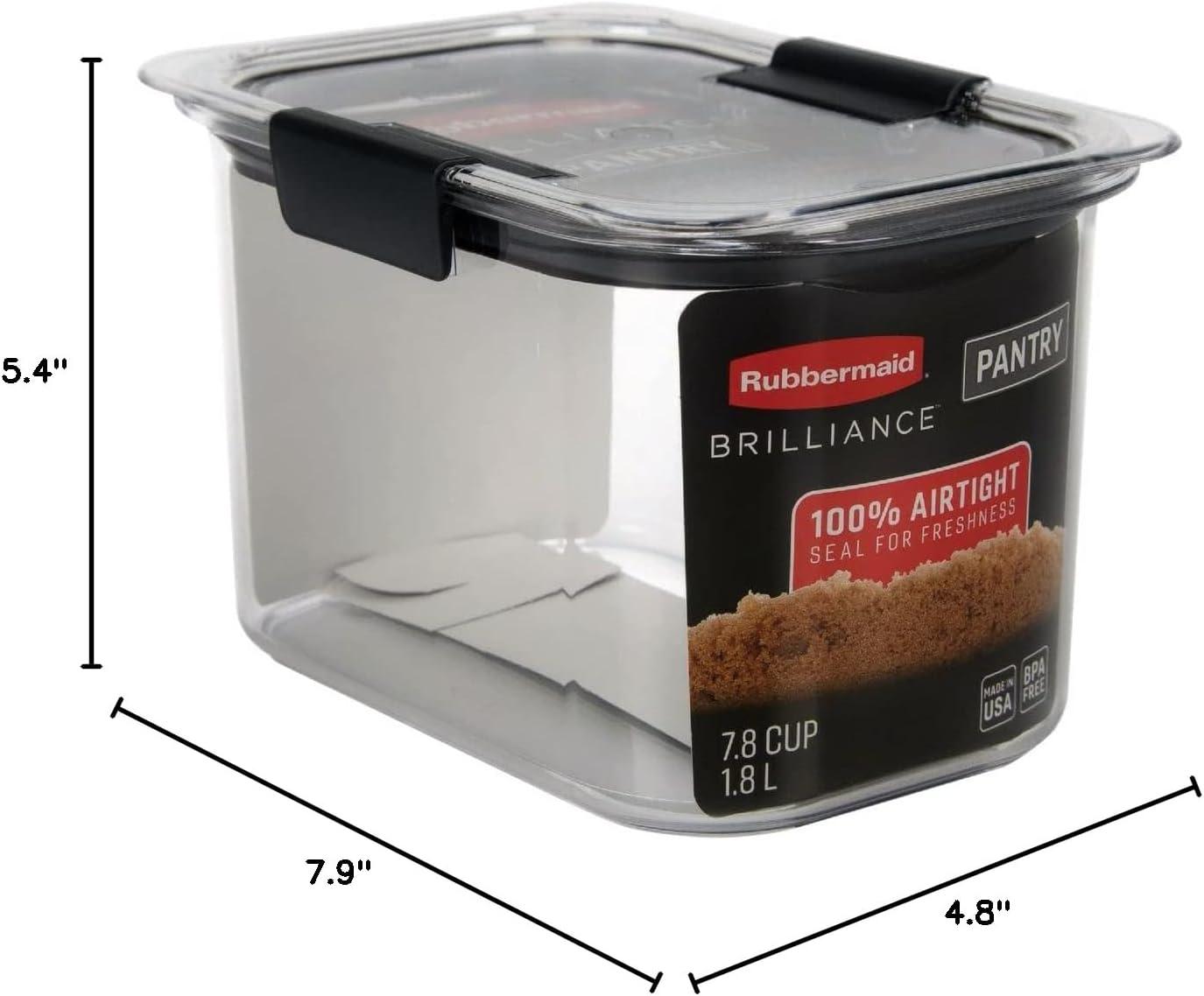 Rubbermaid Brilliance 7.8 cup Pantry Airtight Food Storage Container: Clear Plastic, Dishwasher & Freezer Safe