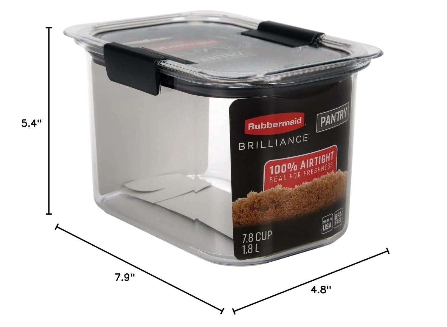 Rubbermaid Brilliance 7.8 cup Pantry Airtight Food Storage Container: Clear Plastic, Dishwasher & Freezer Safe