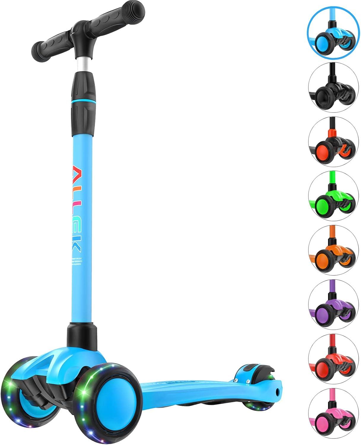 Allek Kick Scooter B03 with Light-Up Wheels and Any Height Adjustable for Children from 3-12yrs (Aqua Blue)