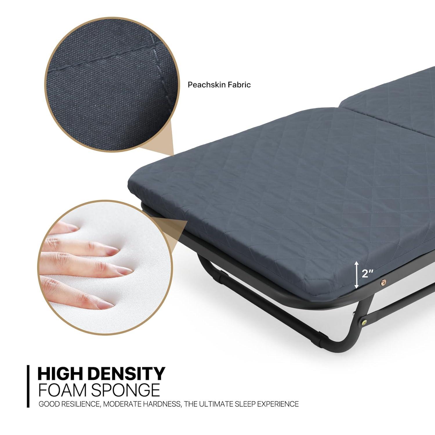 MoNiBloom Rolling Folding Bed with Wheels, Foldable Rollaway Bed with Foam Mattress, Camping Cot Sleeping Bed