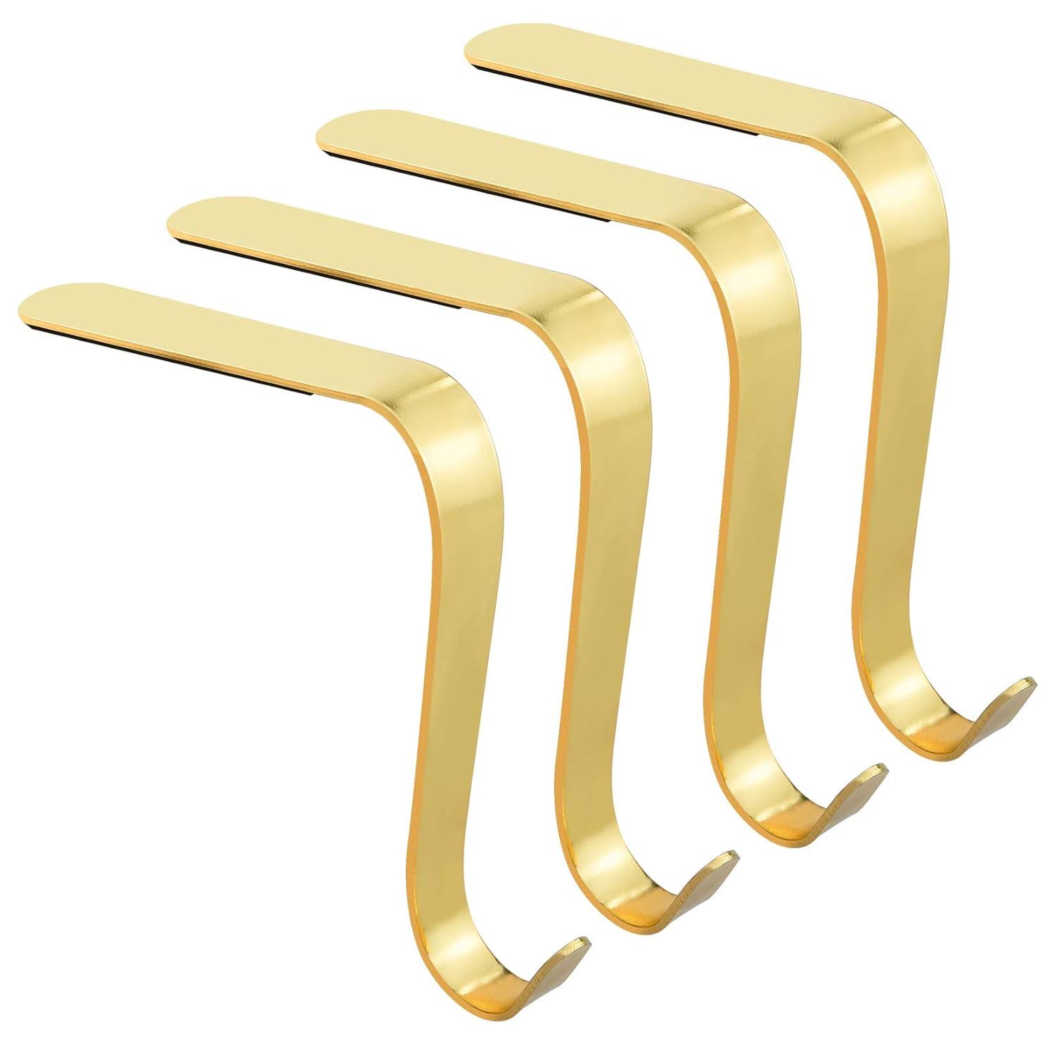 GUOOL 4 Pieces Stocking Holders Christmas Ornament Hooks Desktop Decor Xmas Hooks Metal Hanging Hooks for Christmas Tree Decoration Gold