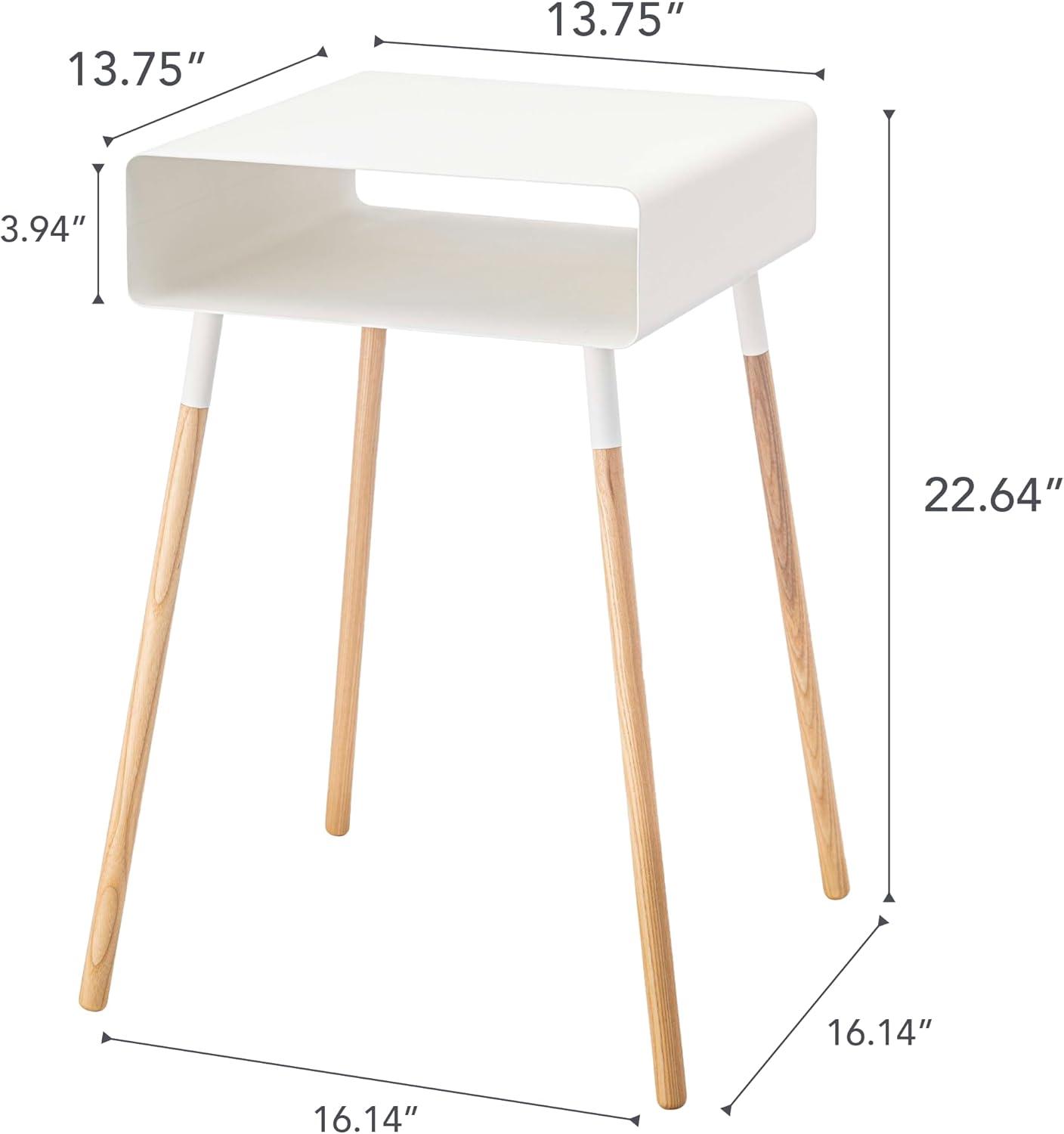 Yamazaki Home Tall Side Table With Storage Shelf, Rectangular Accent Bedside End Table, Steel + Wood