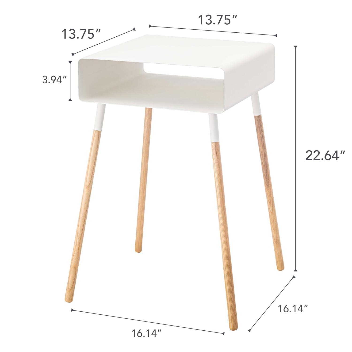 Yamazaki Home Tall Side Table With Storage Shelf, Rectangular Accent Bedside End Table, Steel + Wood