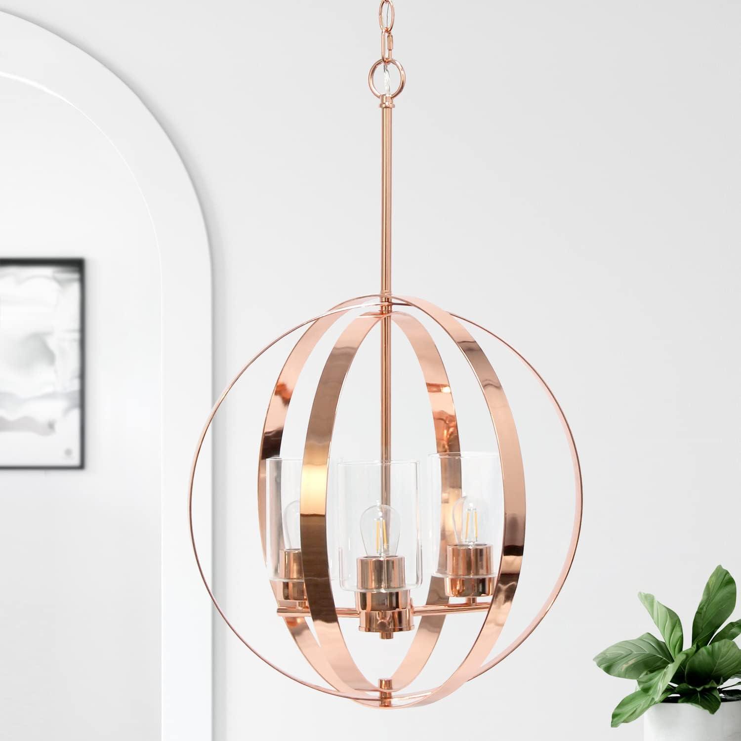 Elegant 18" Rose Gold Orb Pendant with Adjustable 3-Light Feature