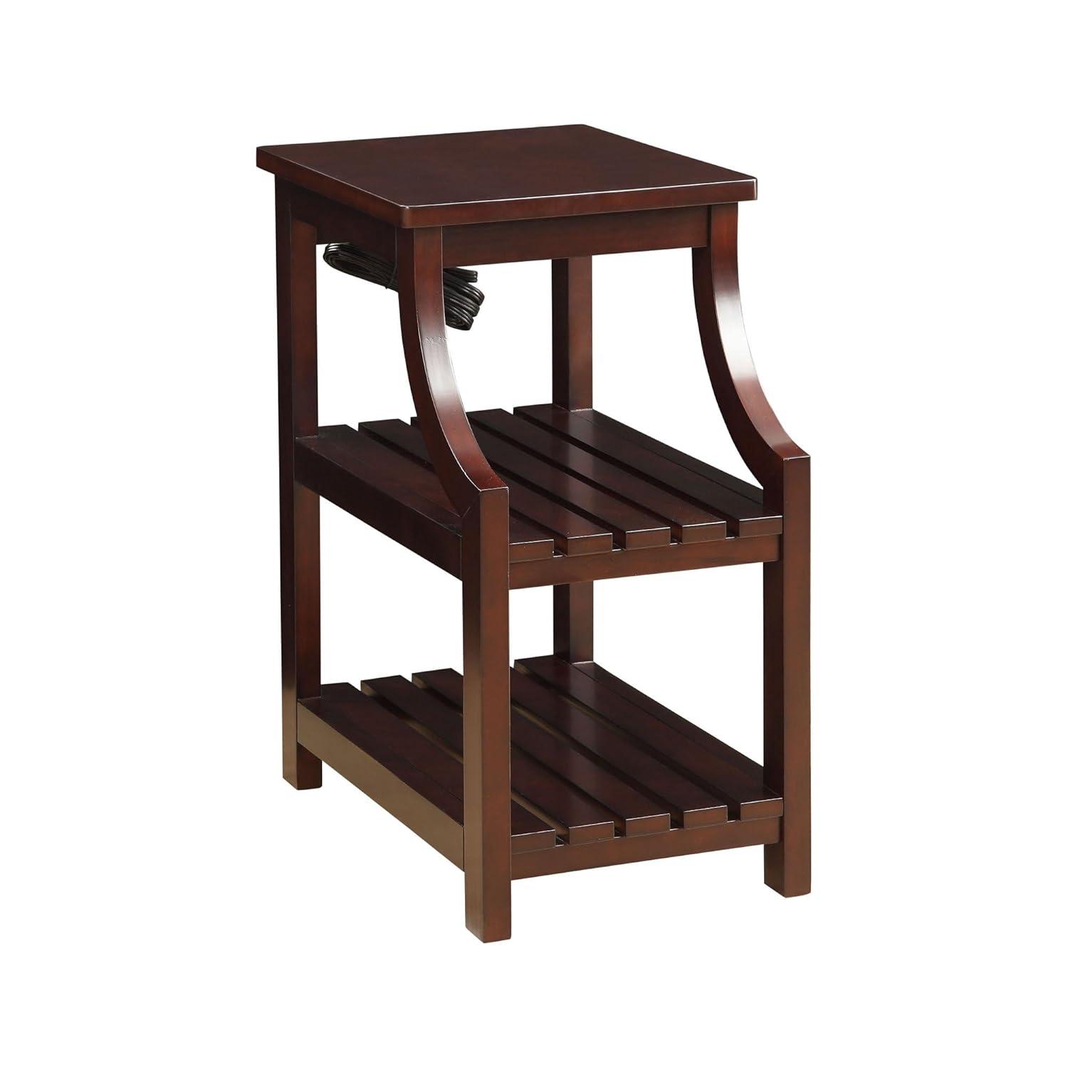 Wasaki 13" Wide Espresso 2-Shelf Wood Side Table with USB