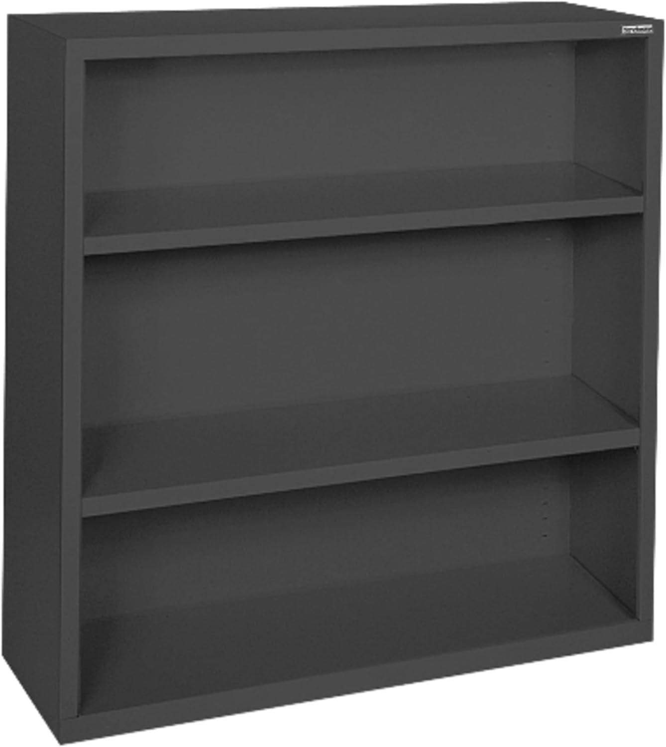 Adjustable Black Steel 3-Shelf 42" Bookcase with Powder-Coat Finish