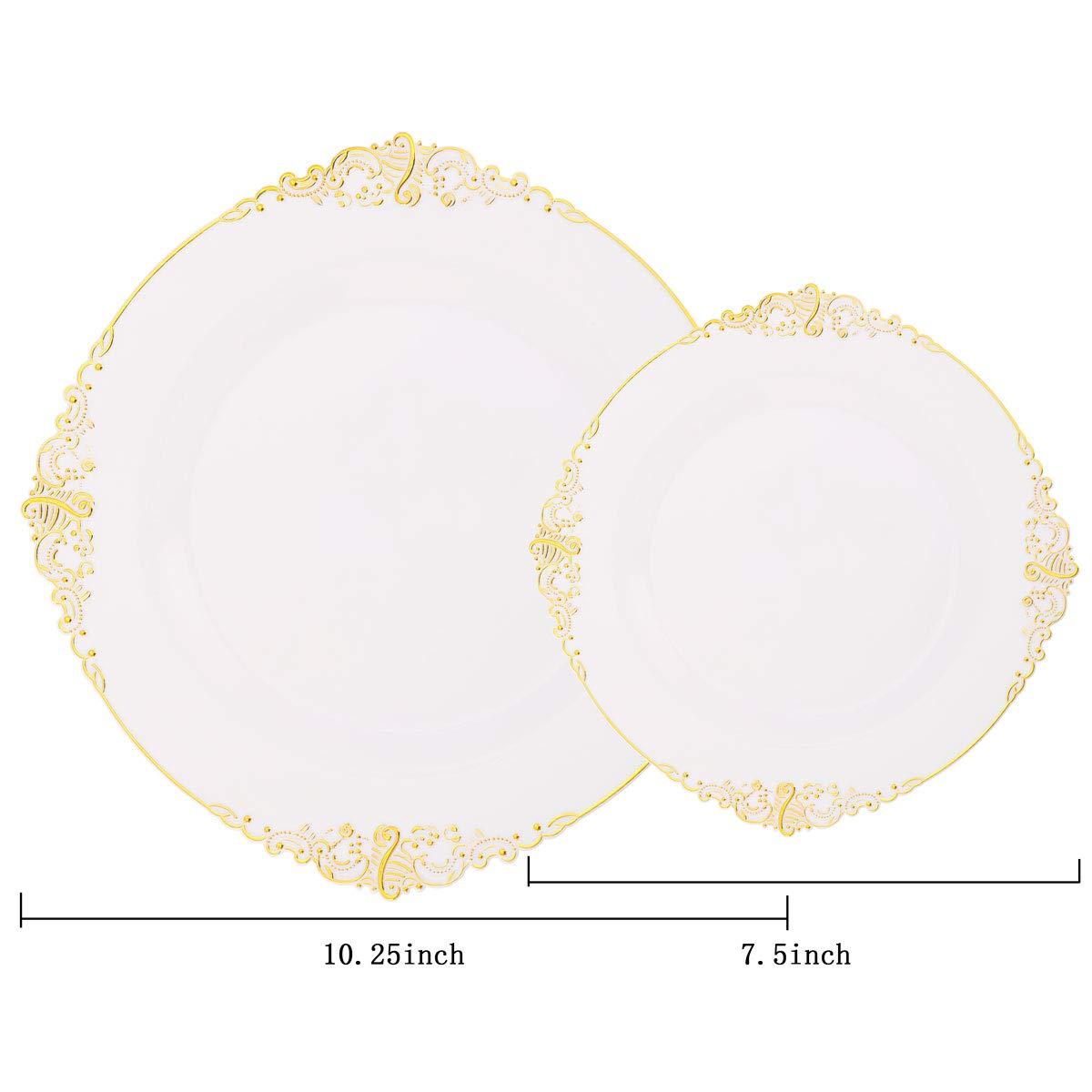 Liacere 60 Pack Gold Plastic Plates - White and Gold Disposable Plates include 30PCS 10.25inch Gold Dinner Plate, 30PCS 7.5inch Dessert Plate for Party & Wedding & Fall Decor