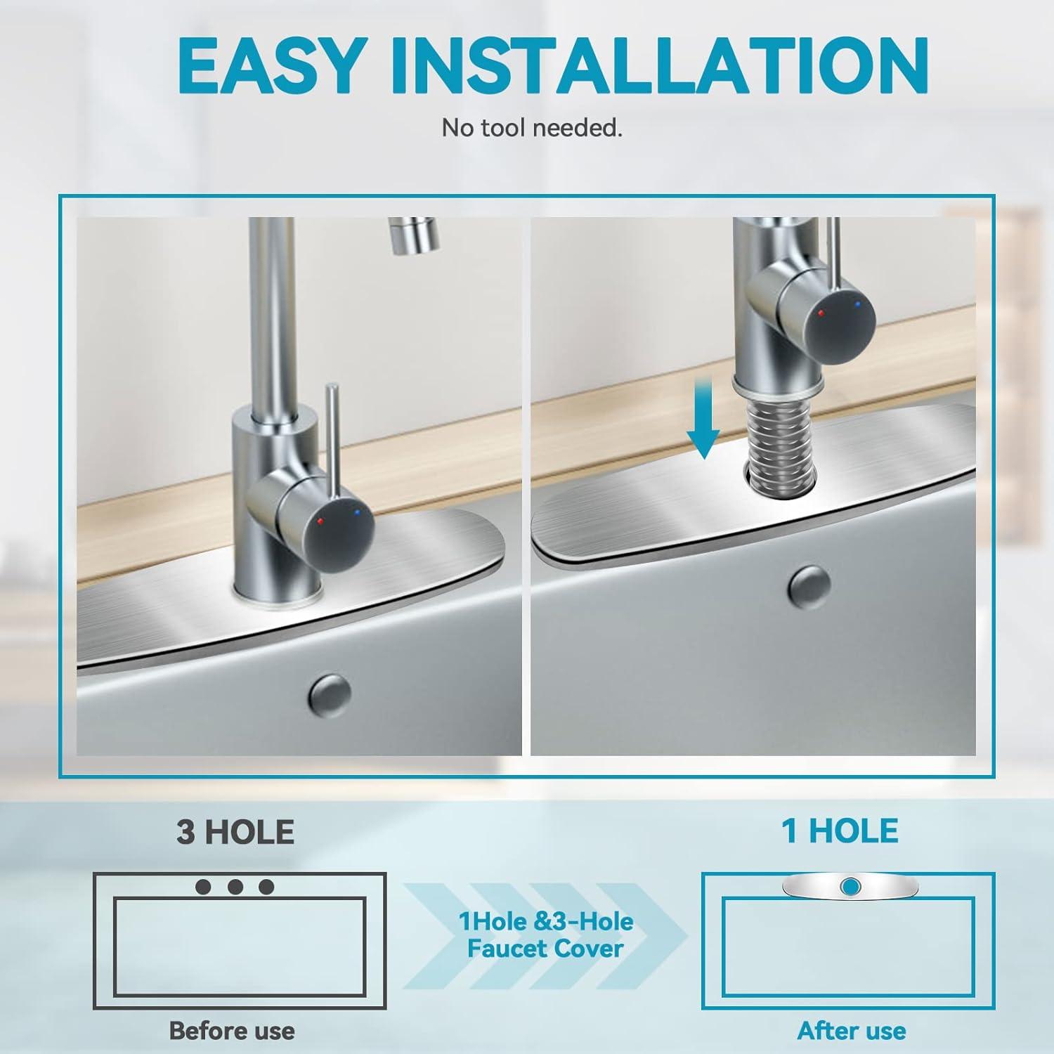 Single Hole Faucet Sink Base Stainless Steel Faucet Decorative Plate Tap Cover Deck Plate Faucet Plate Hole Cover Bathroom Faucet Escutcheon Plate Faucet Deck Plate 10INCH BRUSHED NICKEL