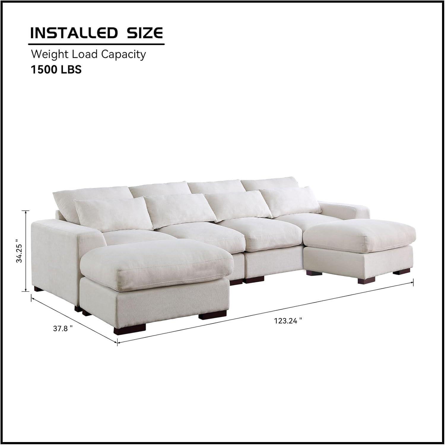 Biaggio Linen Blend Sectional with 2 Ottomans