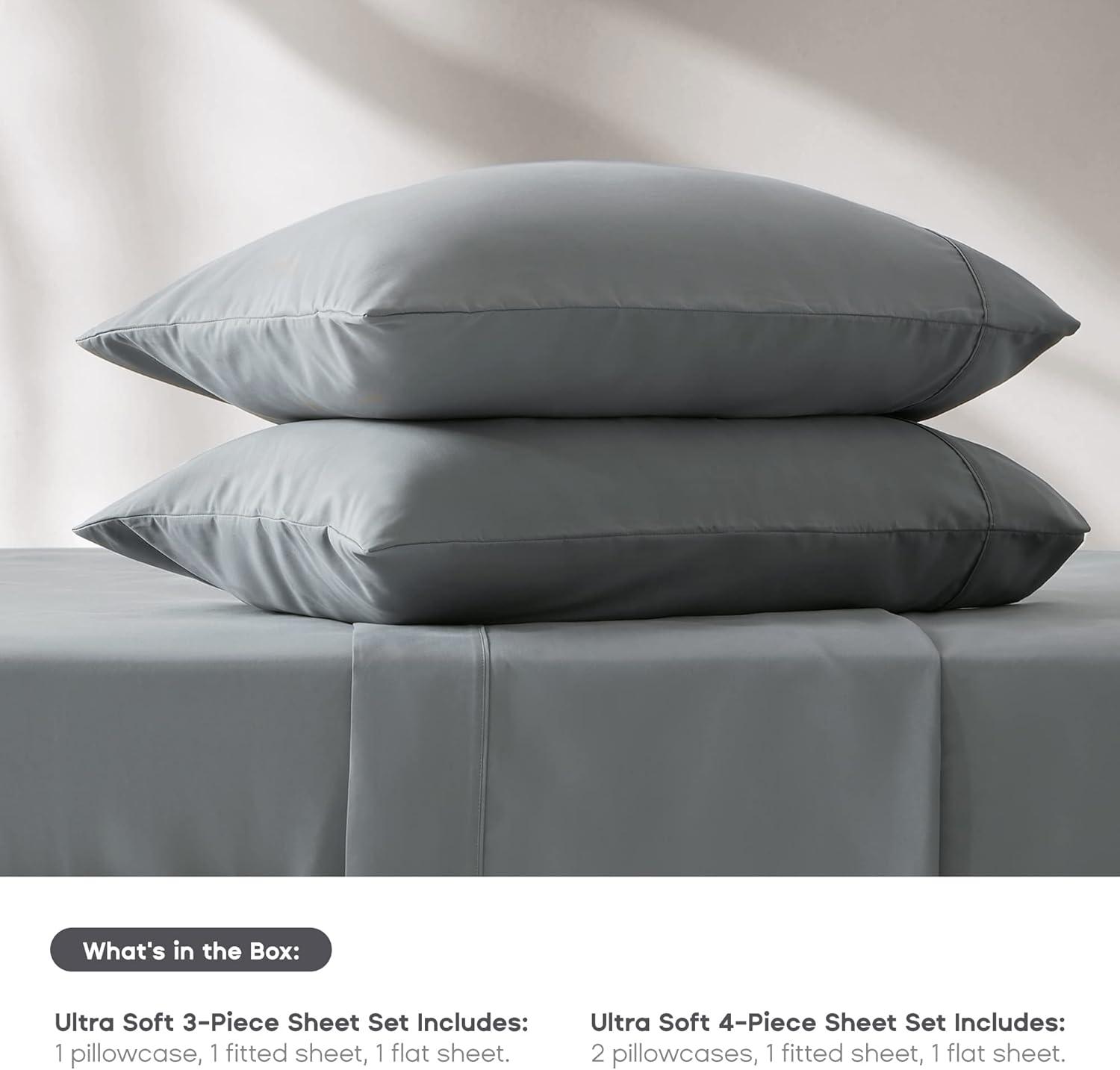 Full Gray Microfiber Deep Pocket Bed Sheet Set