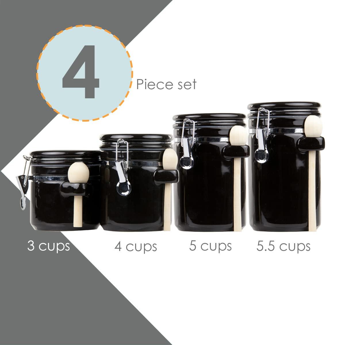 White Ceramic Canister Set with Wooden Spoons and Flip Top Lid