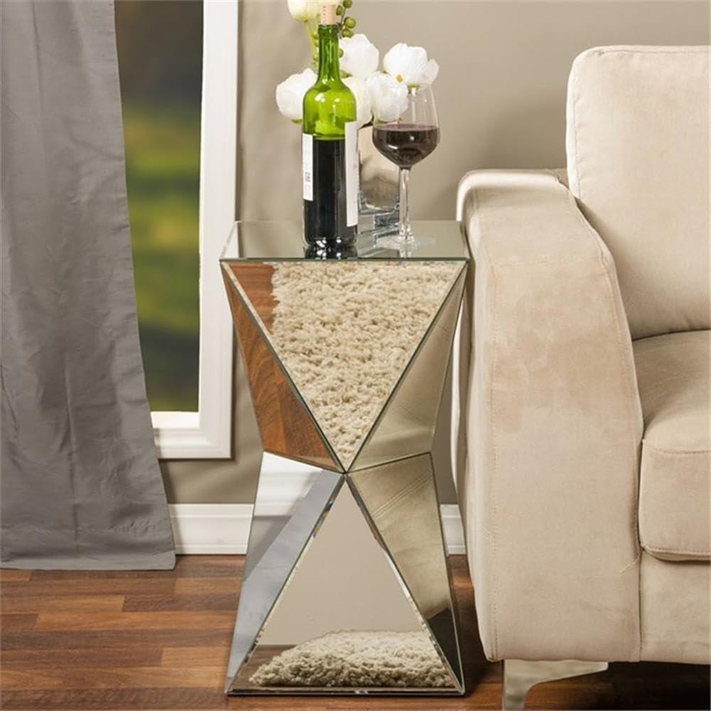 Rebecca Contemporary Multi-Faceted Mirrored Side Table - Baxton Studio