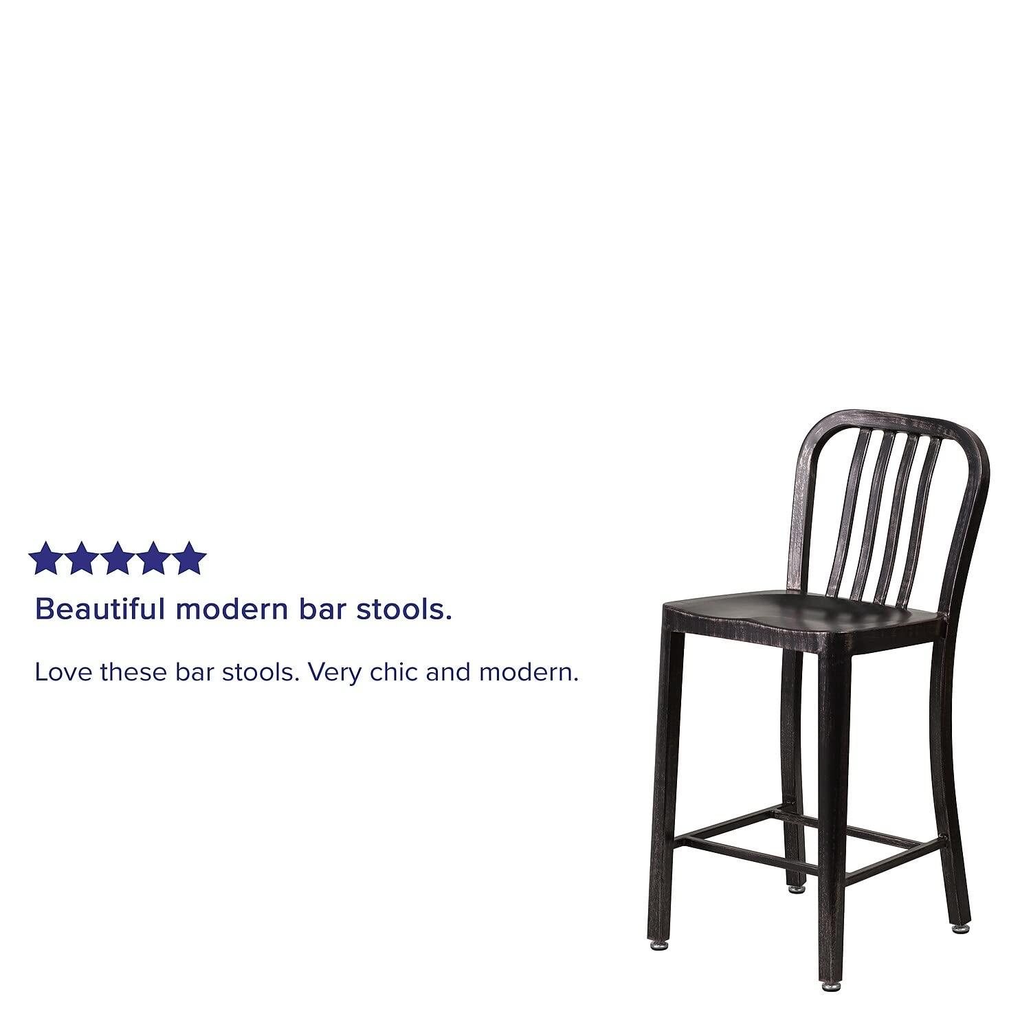 Flash Furniture Commercial Grade 24" High Black-Antique Gold Metal Indoor-Outdoor Counter Height Stool with Vertical Slat Back