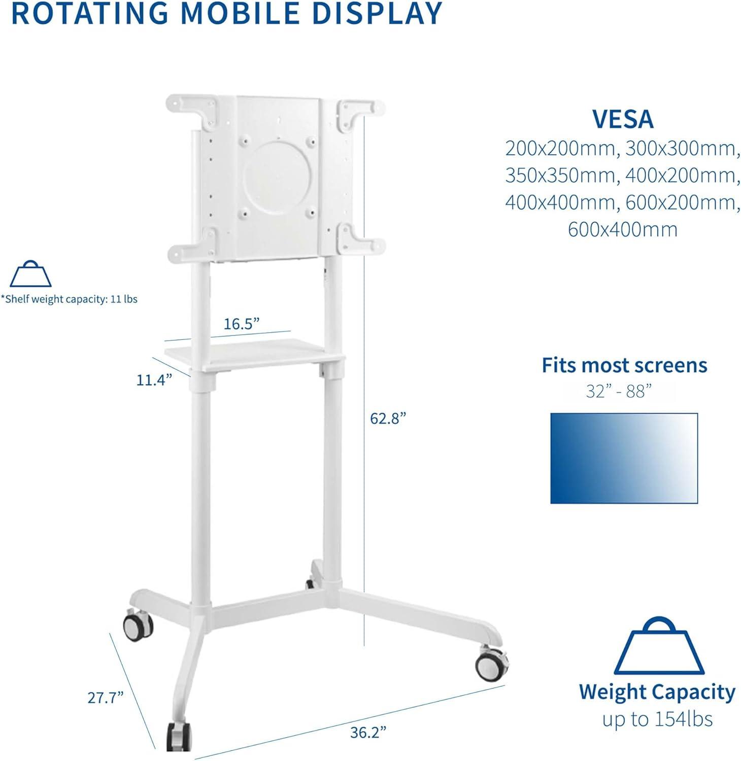 White Mobile Portrait to Landscape TV Cart