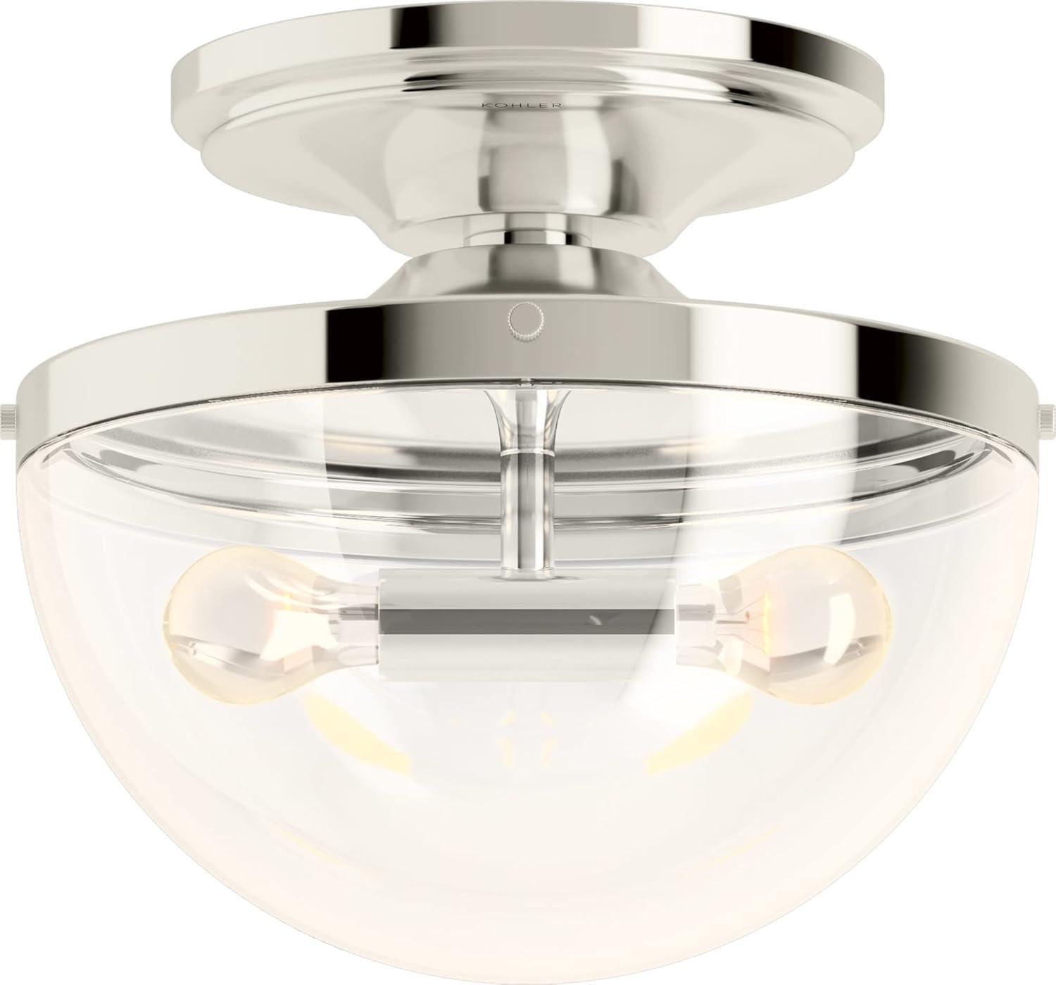 Elegant Bellera 15" Polished Nickel Globe Flush Mount with Clear Glass