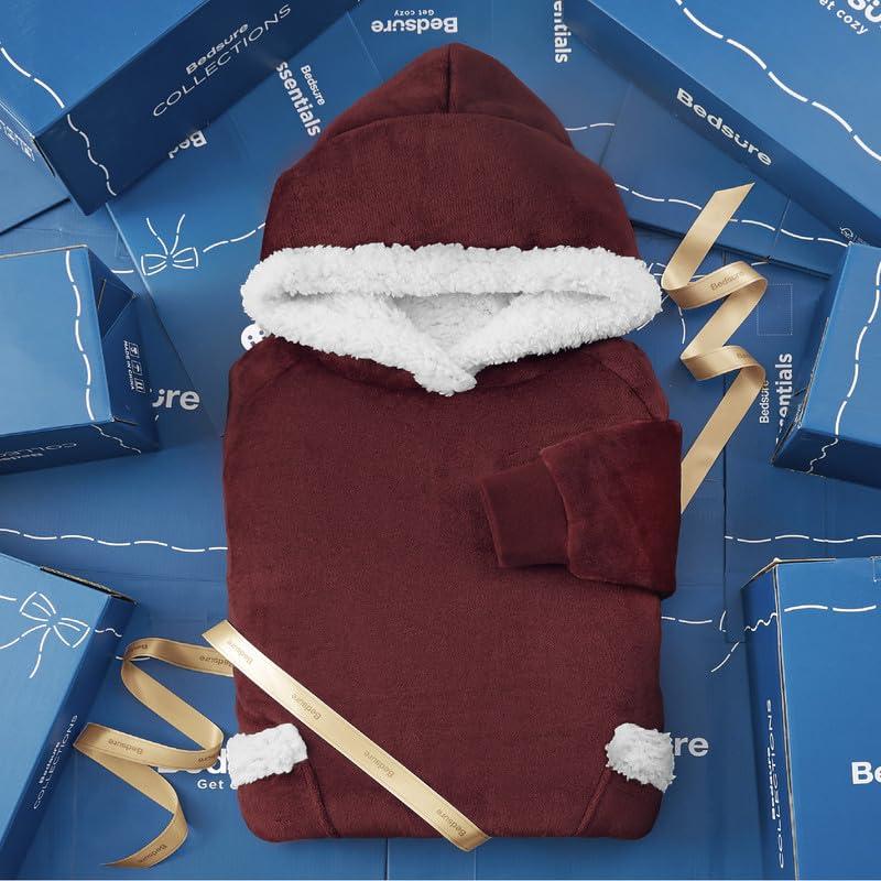Bedsure Bedsure Blanket Hoodie - Sherpa Wearable Blankets For Women & Kids As Gifts For Women Men, Christmas Gifts Sweatshirt Blanket