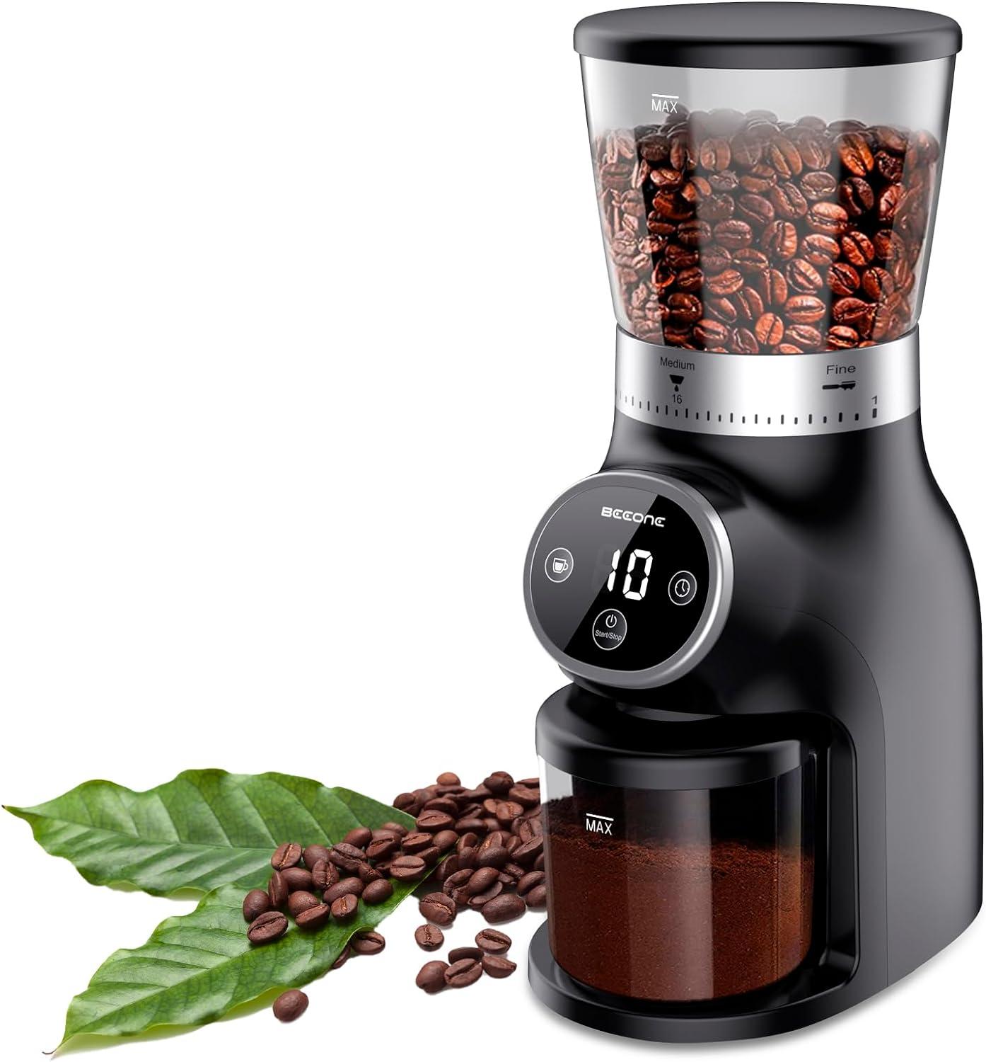 Black Electric Burr Coffee Grinder with Adjustable Grind Settings