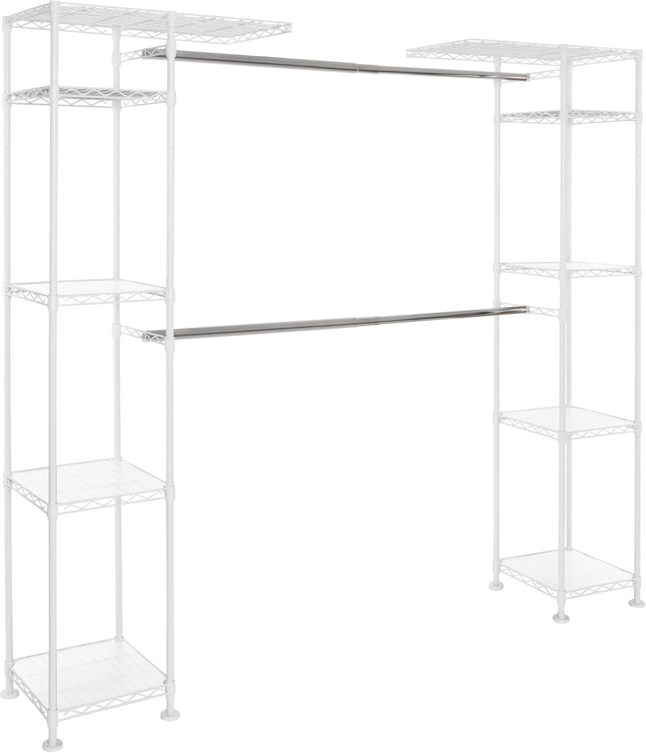 White Expandable Steel Closet Organizer System with Adjustable Shelves